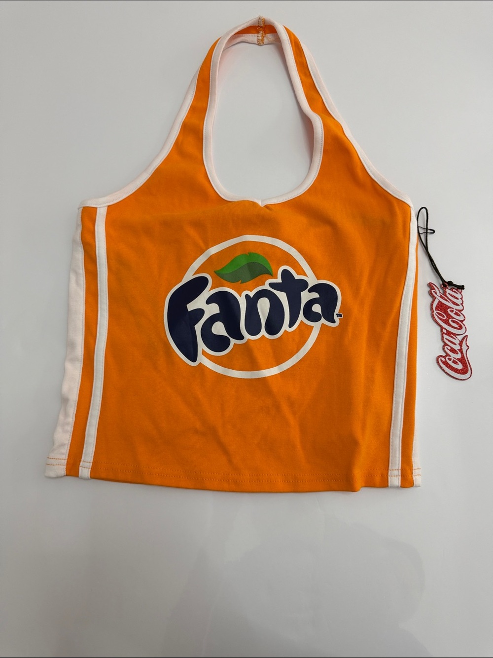 Fanta Orange Logo Halter Top - Bright Orange & White